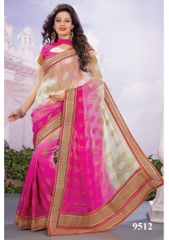  Shaded off white and fuscia pink saree